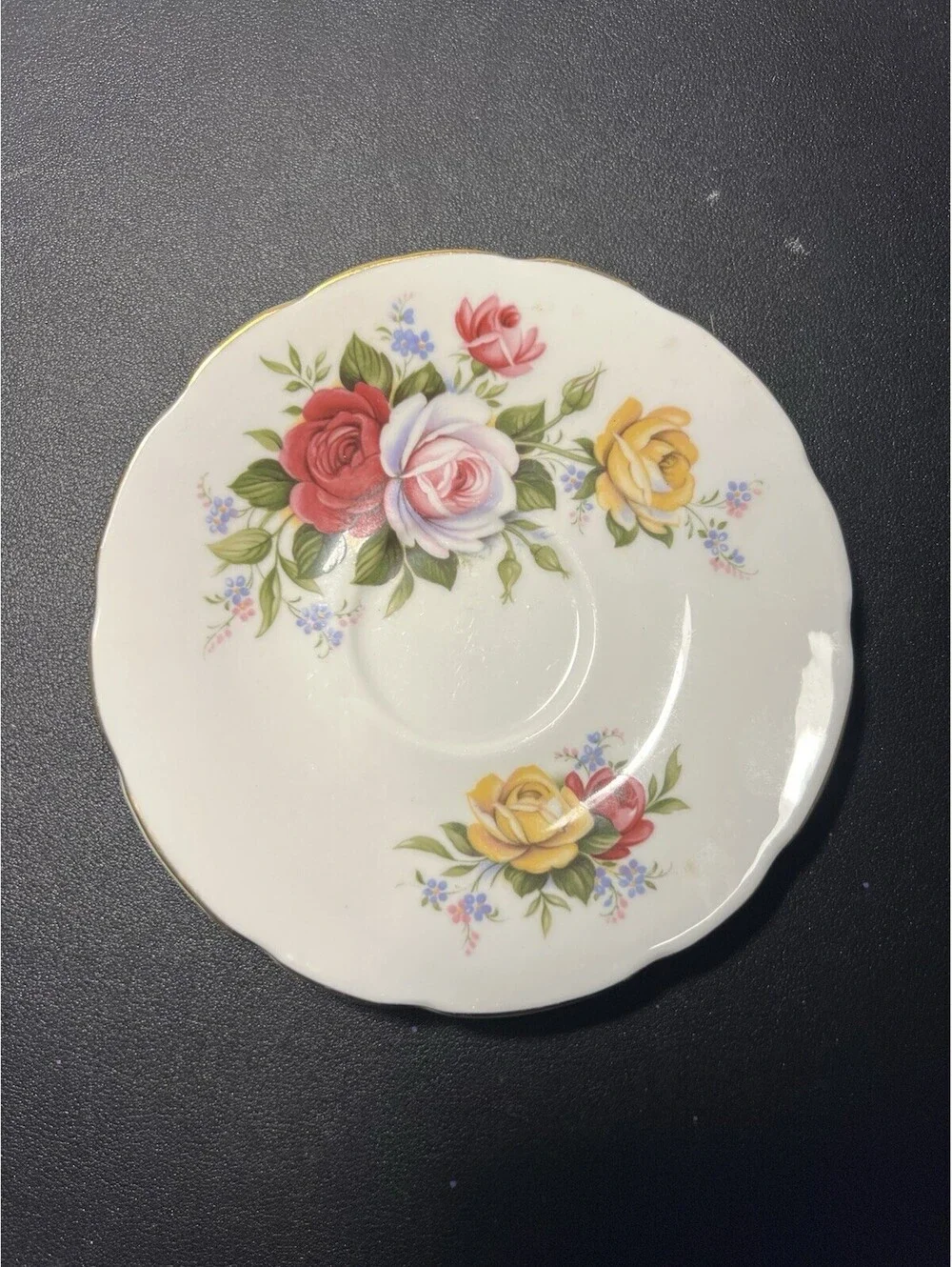 Royal Sutherland Staffordshire 1960s Orphan Saucer Multicolor Roses, 5.5”